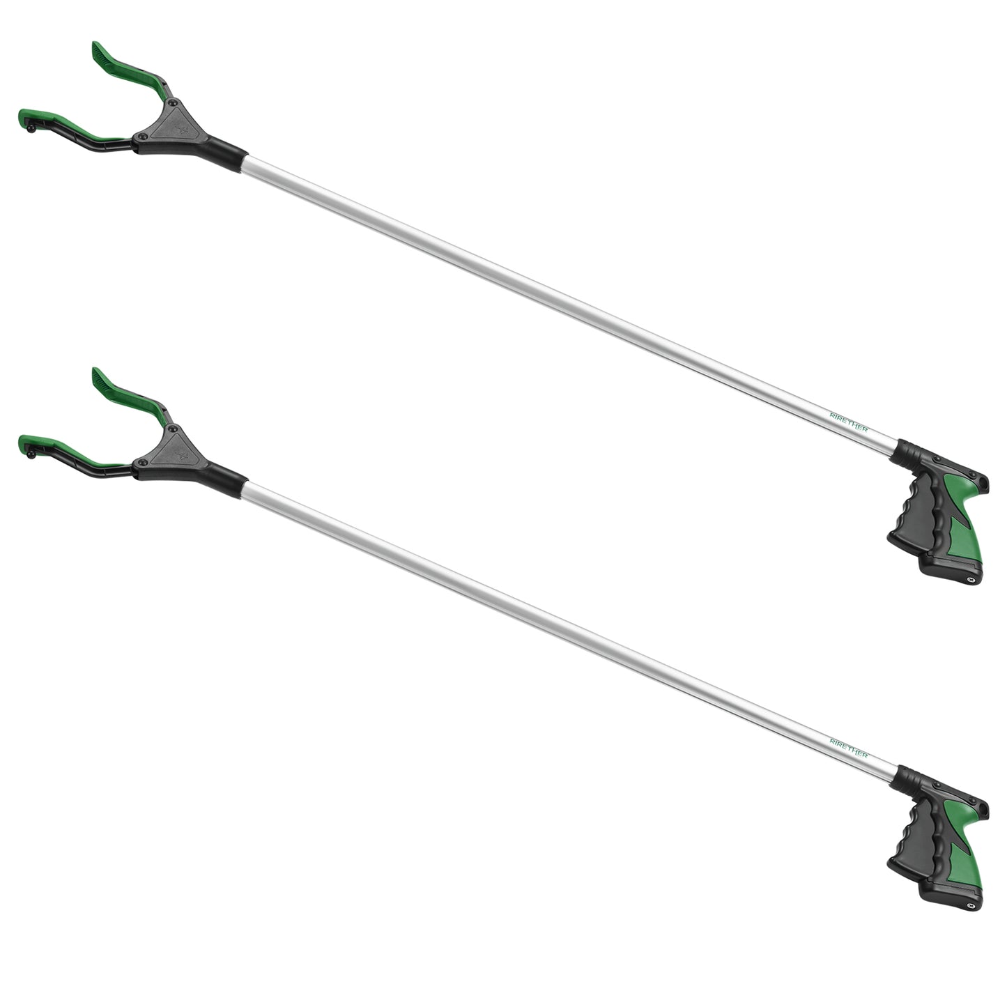 Rirether 2-Pack 36 Inch Grabber Tool for Elderly, Non-Foldable Aluminum Alloy Reacher Grabber with Magnetic Tip and Hook, Rotating Gripper, Wide Jaw Reaching Aid