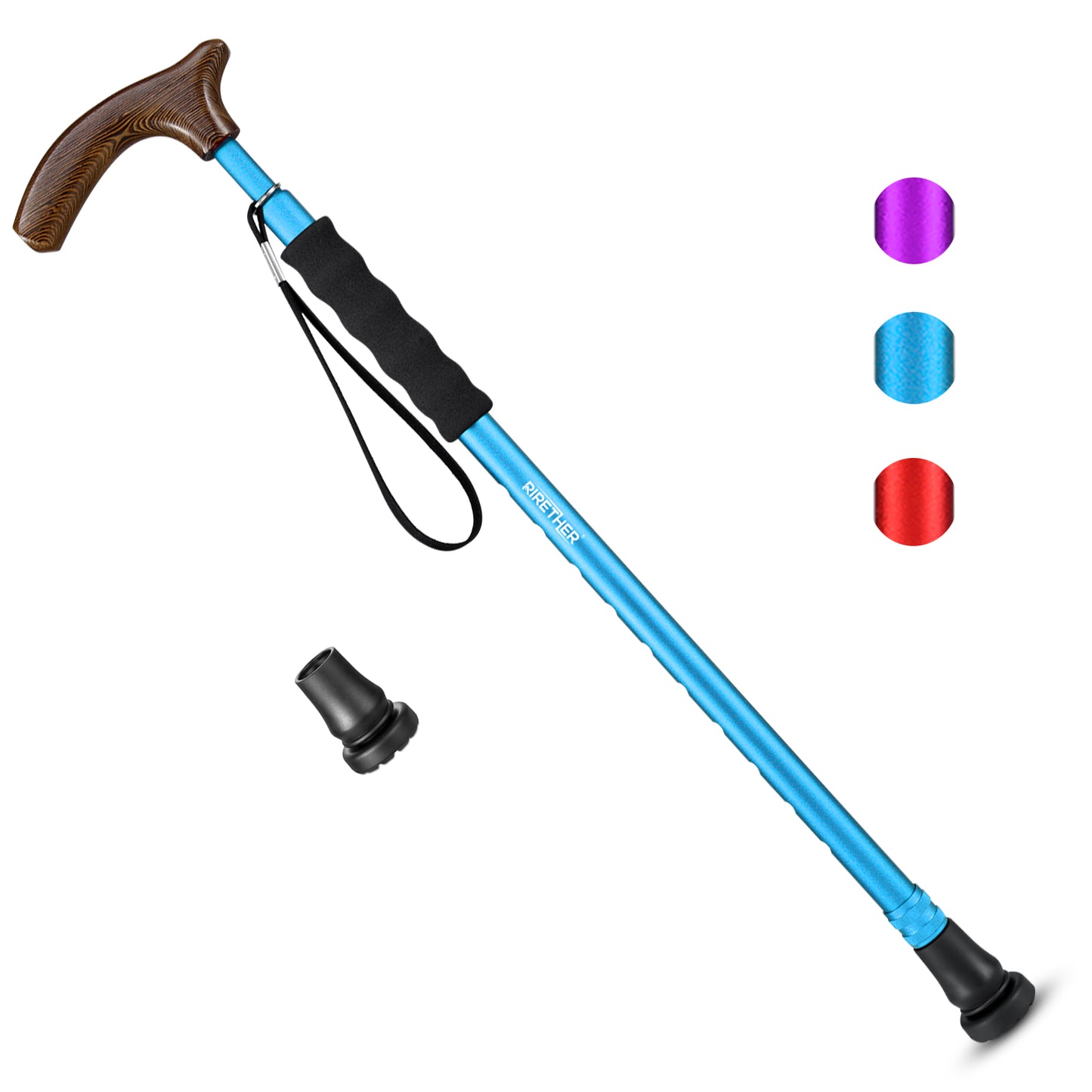 Rirether Adjustable Walking Stick Balancing Mobility Aid, Lightweight Aluminum Alloy Walking Cane, Portable Sturdy Telescoping Cane with Anti-Slip Tip, Carrying Bag (2Tips)