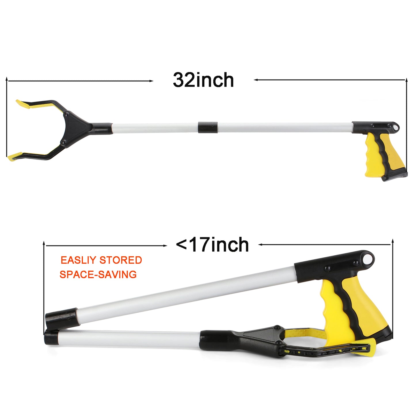 Rirether 32" Reacher Grabber Tool for Mobility Aid, Reach Any Place Without Bending Over, Ergonomic Handle, Durable Aluminum Alloy, Foldable Lightweight Long Reach Grabber (Orange/Yellow, 2 Pack)