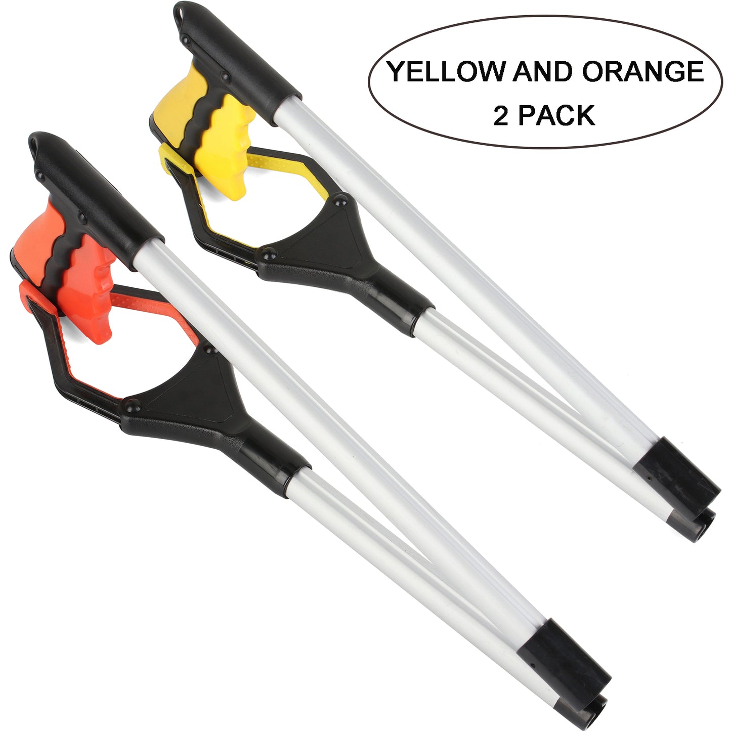 Rirether 32" Reacher Grabber Tool for Mobility Aid, Reach Any Place Without Bending Over, Ergonomic Handle, Durable Aluminum Alloy, Foldable Lightweight Long Reach Grabber (Orange/Yellow, 2 Pack)