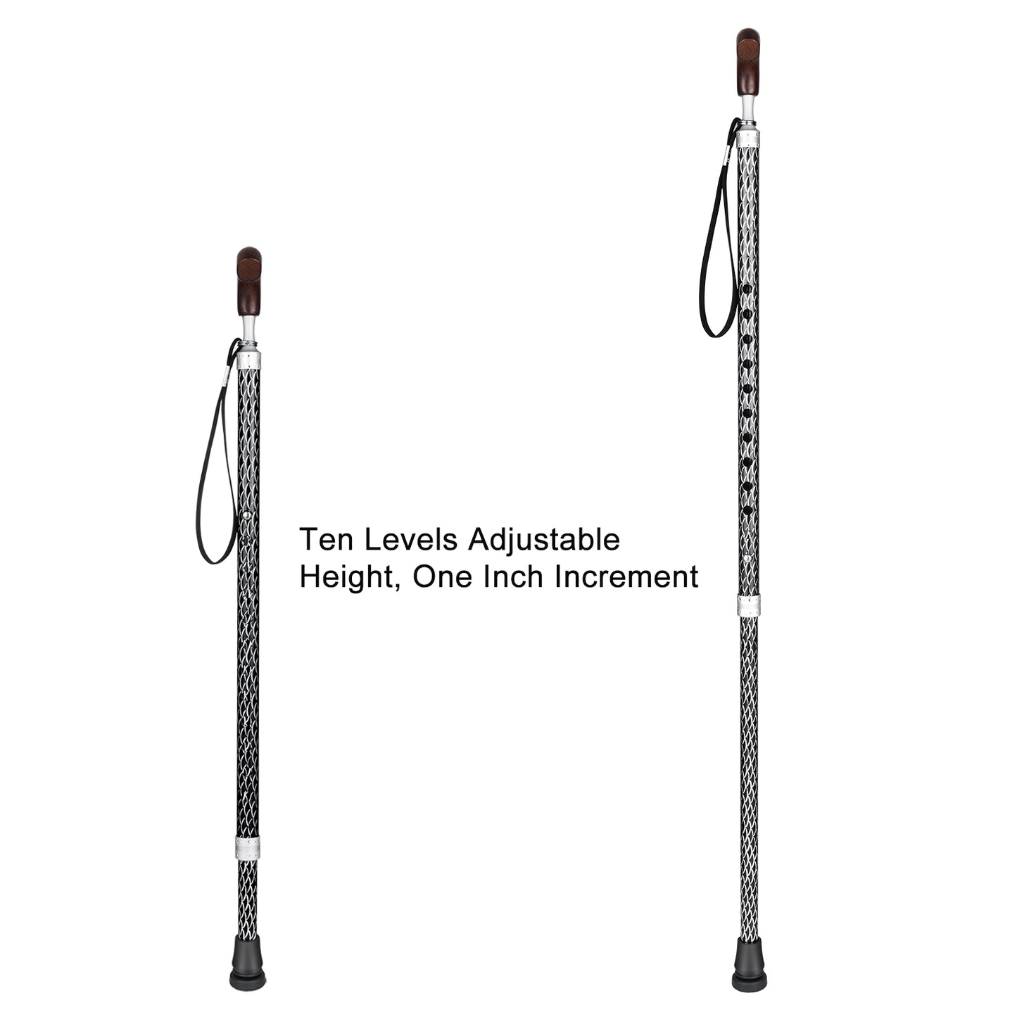 Rirether Walking Cane for Women, Adjustable Walking Stick Balancing Mobility Aid, Wooden Ergonomic Handle, Portable Sturdy Fancy Cane with Tripod Cane Tip, Carrying Bag (2Tips)